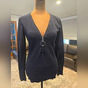 Elegant Navy Zipper Cardigan